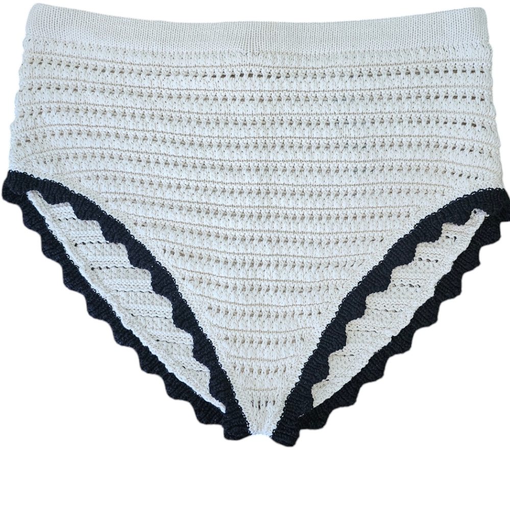 ZARA High Waist Crochet Breif Bottoms, Black+Cream, SizeLARGE